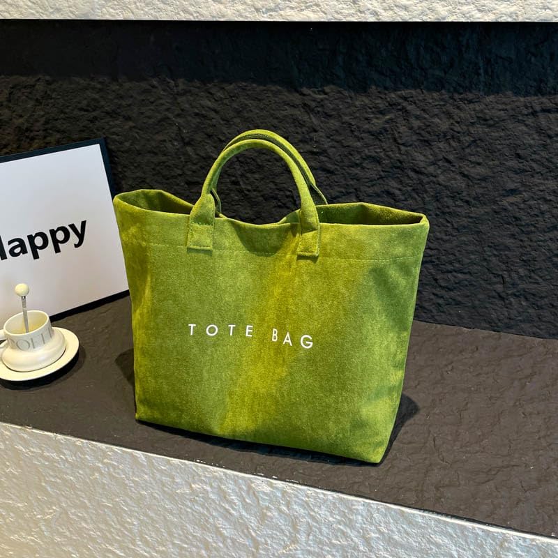 Cohawk Suede Tote Bag for Women Large Soft Tote Bag for Work Travel Letter Print Hobo Bag Fashion Handbag - Image 4